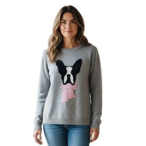 CUPCAKES & CASHMERE Sz. 1X Grey French Bulldog Sweater Women Cozy Pullover Dog